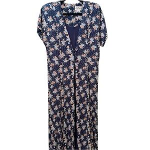 Vintage 90s Mom Navy Floral Button Down Midi Dress